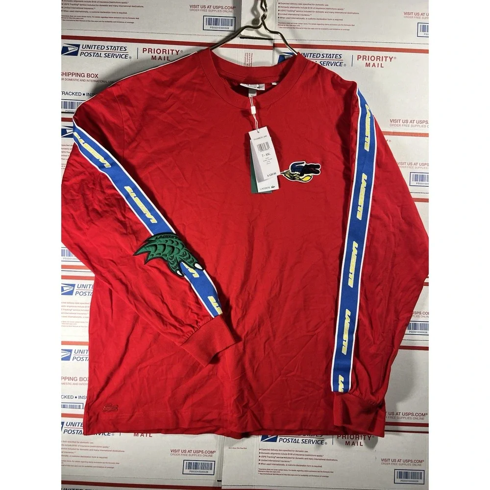 BNWT Lacoste Men's Relaxed Fit Long Sleeve T-Shirt Red $120 XXL SOLD OUT - Picture 1 of 8